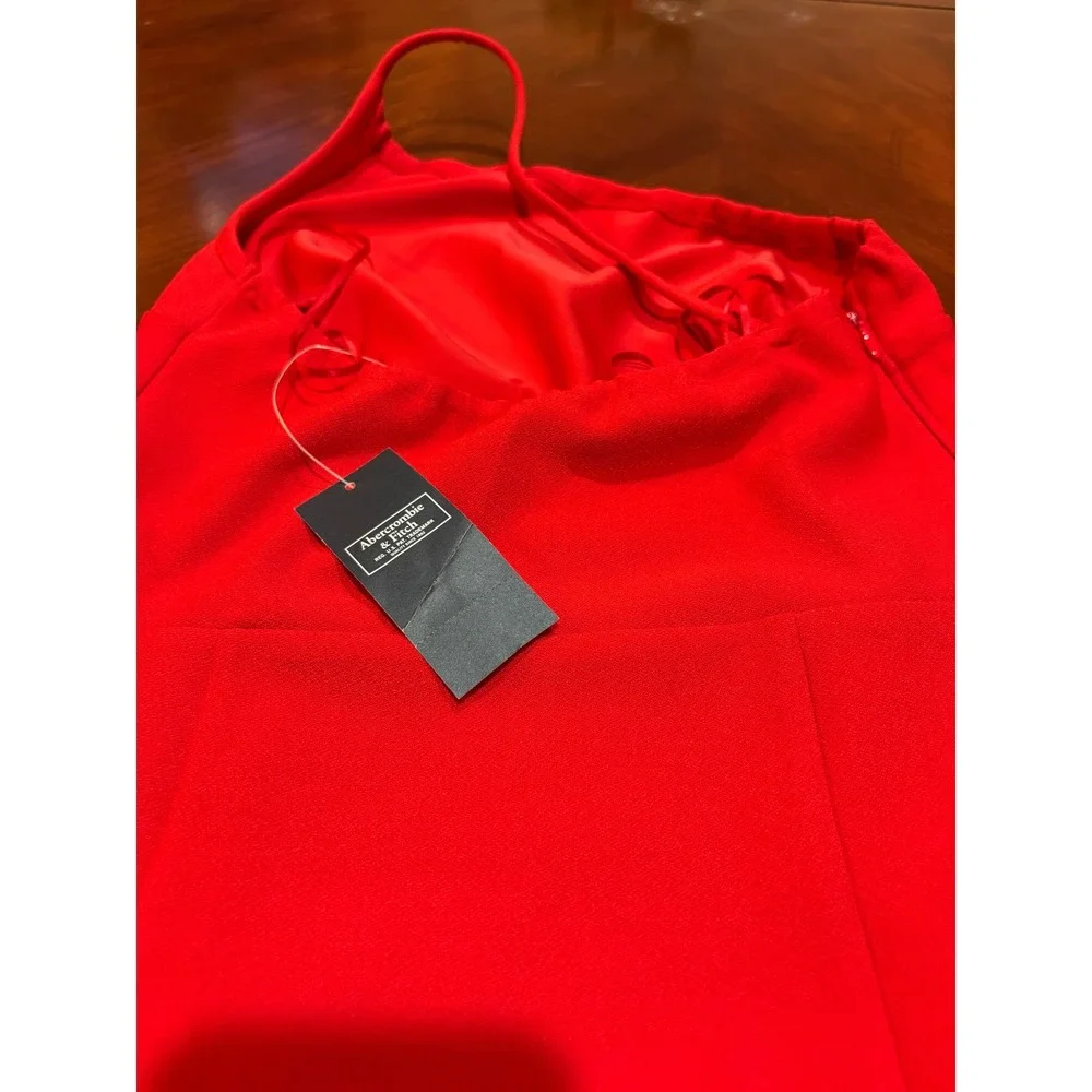 Abercrombie & Fitch Womens Red One Shoulder Maxi Dress Side Slit Formal NWT